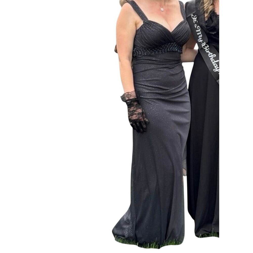 VINTAGE BETSY AND ADAM BY LINDA BERNELL PROM DRESS Black and Grey Mesh Glitter